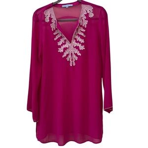 Antonio Melani bright Pink Beaded shear Coverup or dress size Medium